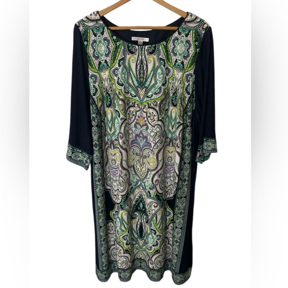 F5- Paisley Print Dress w/ Green & Black Accents women’s plus size 22W